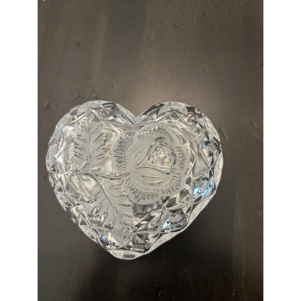 Bleikristall 24% Lead Crystal Heart Shaped With Etched Rose Western Germany!